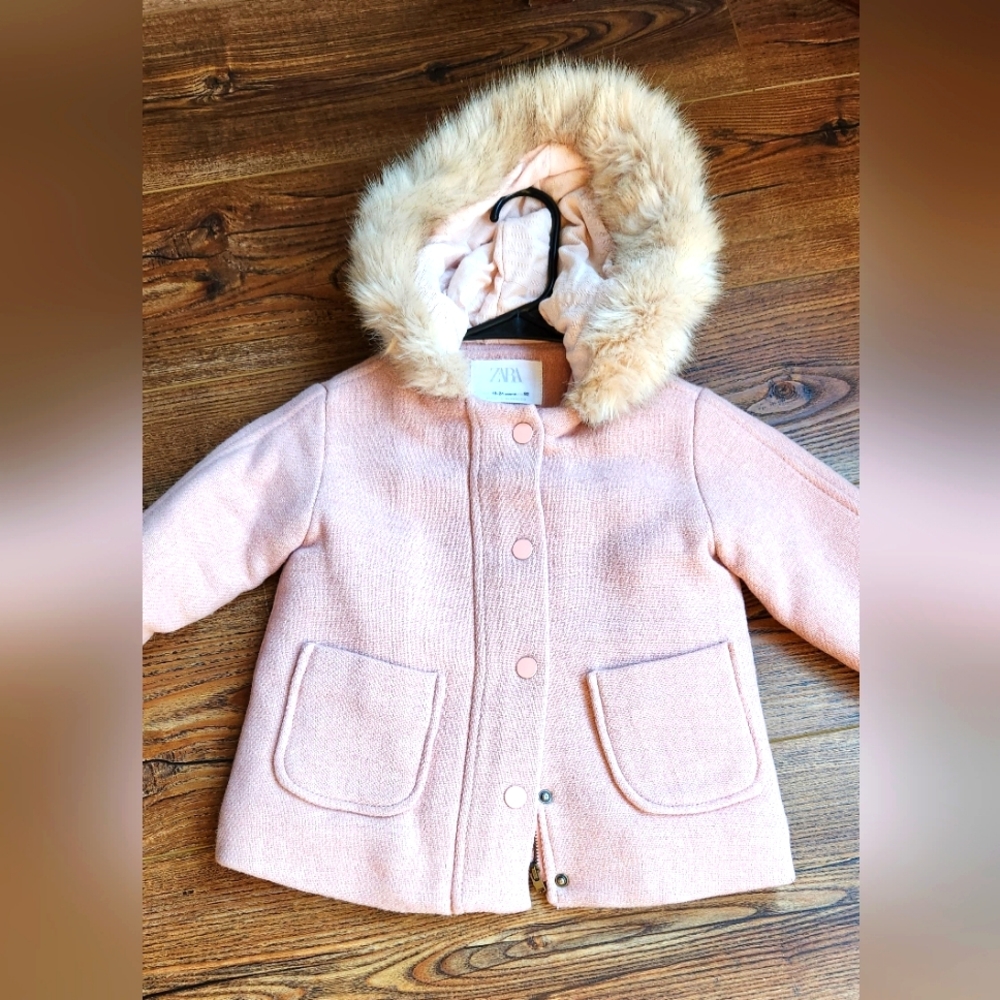 Pink Zara Baby coat sz 18-24m
